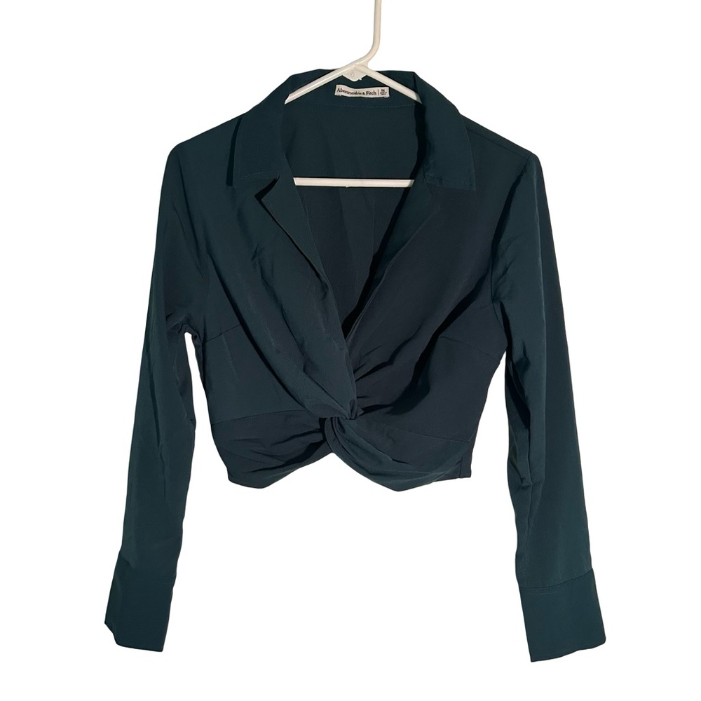 Abercrombie & Fitch Dark Teal Knot Front cropped Blouse